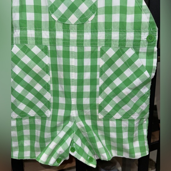 Strasburg jon jon romper overalls baby boy toddler gingham print kelly green - Picture 5 of 5